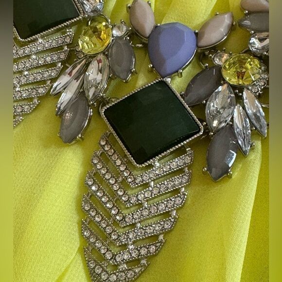 Bebe Dress Womens Sz 4 lime green High low gemstone neckline rhinestone Chiffon - Picture 7 of 14